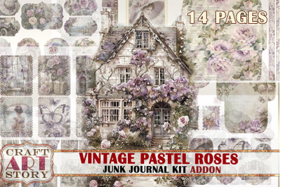 Vintage Pastel roses Junk Journal Kit ADDON&2C;scrapbook