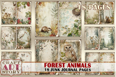 Vintage Forest animals grunge Junk Journal Pages,retro