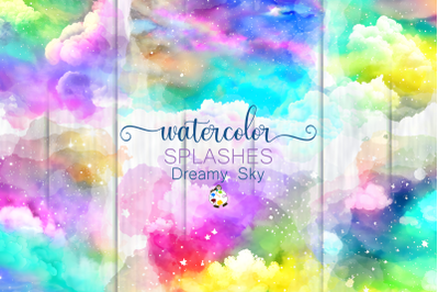Dreamy Sky Background Splashes - Watercolor Texture Elements