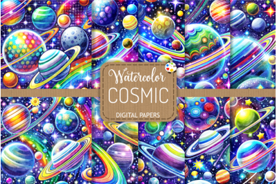 Cosmic Set 2 - Watercolor Outer Space Planetary Papers
