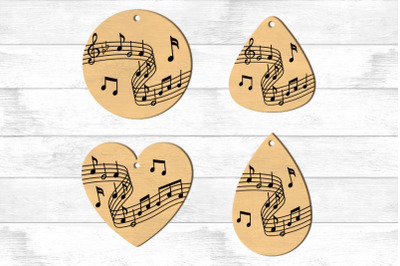 Music Earrings SVG,  Laser Engraved Files. Music Lover Gift.