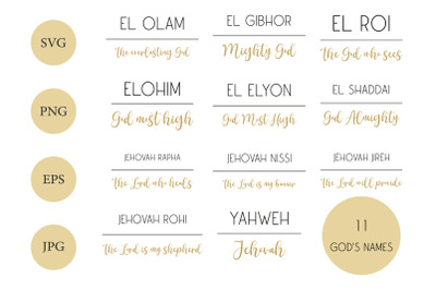 Names of God Bundle, Bible Names SVG, 11 God&#039;s Names