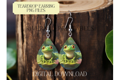 Cute Frog Teardrop Sublimation Earring PNG