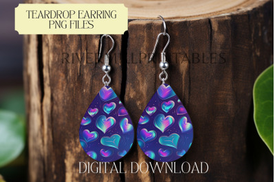 Iridescent Hearts Teardrop Sublimation Earring PNG