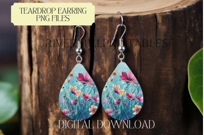 Spring Flowers Teardrop Sublimation Earring PNG