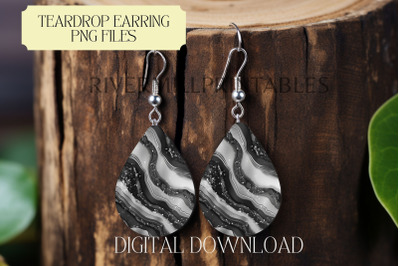Black &amp; White Agate Teardrop Sublimation Earring PNG
