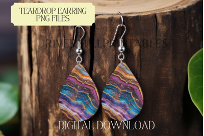 Multicolor Agate Teardrop Sublimation Earring PNG