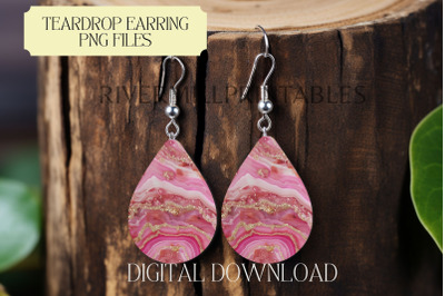 Pink Agate Teardrop Sublimation Earring PNG