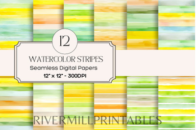 Seamless Watercolor Stripes Digital Paper Pack