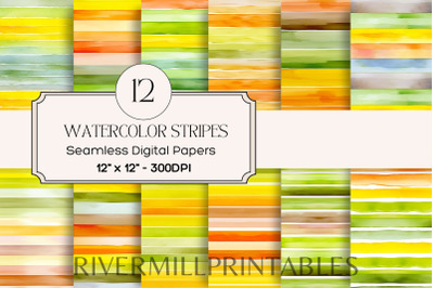 Warm Fall Colors Seamless Watercolor Stripes Digital Paper Pack