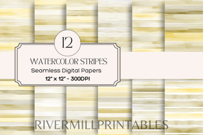 Beige Seamless Watercolor Stripes Digital Paper Pack