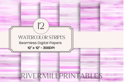 Violet Seamless Watercolor Stripes Digital Paper Pack