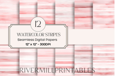 Pink Seamless Watercolor Stripes Digital Paper Pack