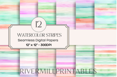 Seamless Watercolor Stripes Digital Paper Pack
