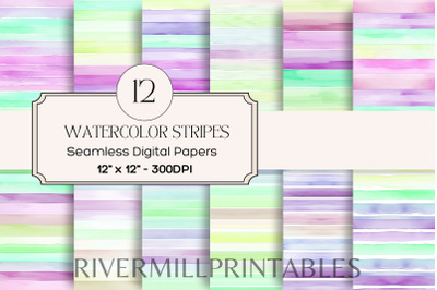 Lavender &amp;amp; Mint Seamless Watercolor Stripes Digital Paper Pack