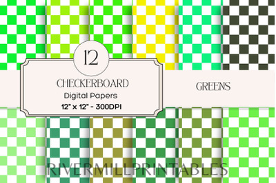 Green Checkerboard Background Digital Paper Pack