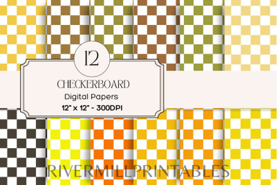Autumn Colors Checkerboard Background Digital Paper Pack