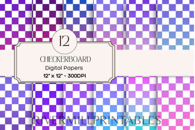 Blue &amp; Purple Checkerboard Background Digital Paper Pack