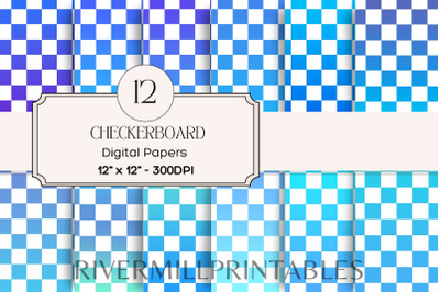Blue Checkerboard Background Digital Paper Pack