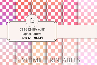 Pink &amp; Violet Checkerboard Background Digital Paper Pack