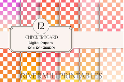 Pink Red &amp; Violet Checkerboard Background Digital Paper Pack