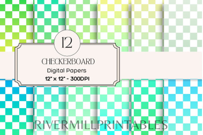 Green Blue &amp; Yellow Checkerboard Background Digital Paper Pack