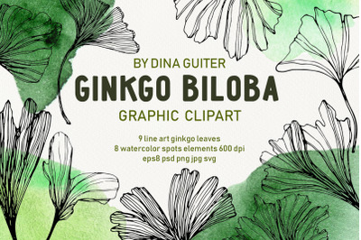 Ginkgo leaves Watercolor and Graphic clipart set