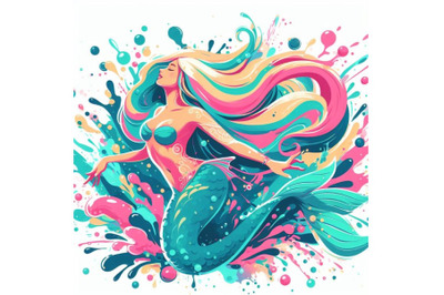 Abstract splash art poster of mermaid on white background