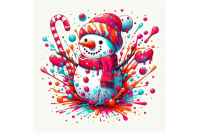 Abstract splash art poster of snowman on white background