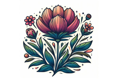 Contour engraving bud. colorful line art decoration of cosmos flower