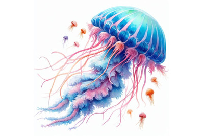 Exotic Beautiful Watercolor Jellyfish