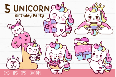 Unicorn cartoon kawaii clipart&3A; birthday sublimation animal