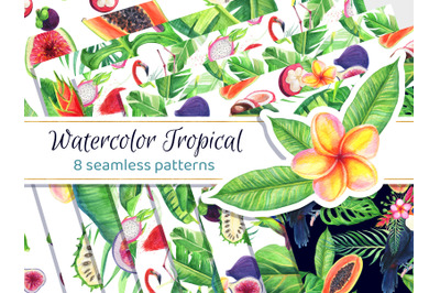 Watercolor Clipart Tropical Summer Hawaii Digital Paper Palm Leaf Seam