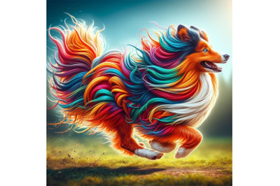 12 Running colorful dog. Running col set