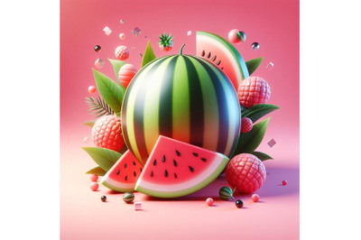 12 illustration of  watermelon, set