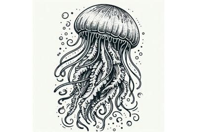 12 Hand drawn vector jellyfish. set