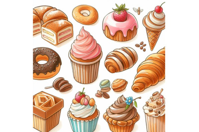 12 Illustration of bakery delights w set