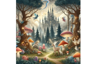 12 Illustration of fairy tale fan set