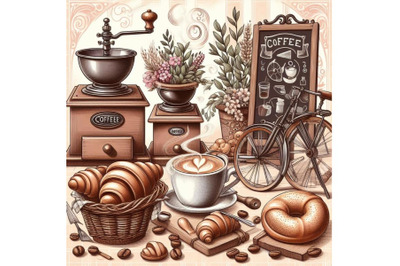 12 Illustration of Coffee shop i set