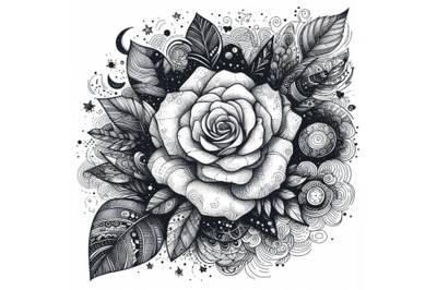 12 Artistic doodle white rose. Hset