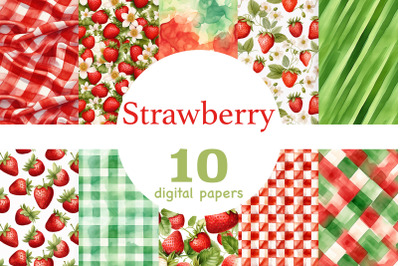 Strawberry Digital Paper Set | Summer Pattern Bundle