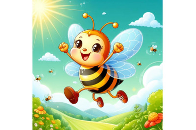 12 Illustration of Honey bee flying  set