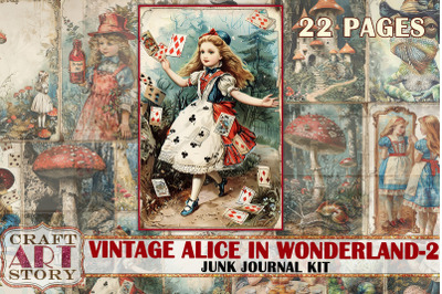 Vintage Alice Wonderland-2 Junk Journal Pages,scrapbook