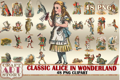 Classic Alice in Wonderland clipart,48 PNG Digital Stickers