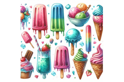 12 Watercolor Frozen Sweetsset