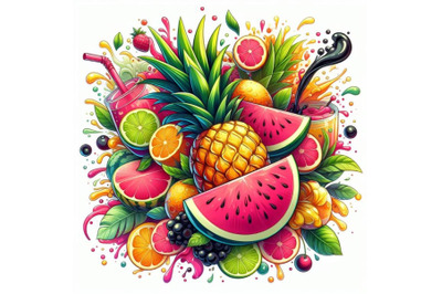12 Summer juicy abstract fruit sset