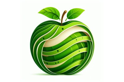 12 Vector paper cut green apple set