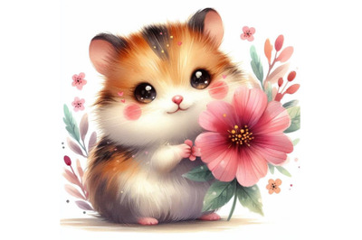 12 Watercolor cute hamster with set