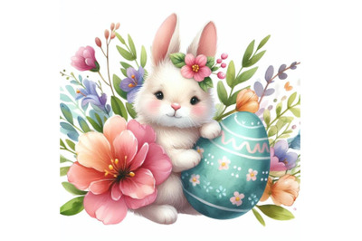 12 Watercolor cute Easter bunny set