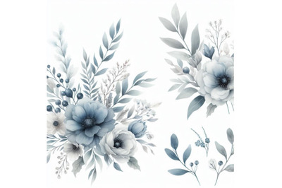 12 Watercolor Dusty Blue Floral set